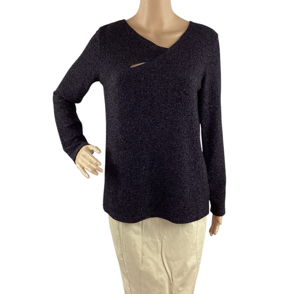 Clara Sunwoo Sparkle Asymmetric Cutout Long Sleeve Top Black S